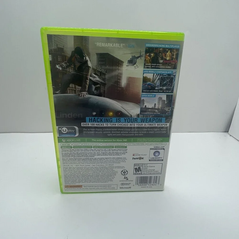 Watch Dogs Ubisoft Platinum Hits Open World Action (Xbox 360, 2014) No Manual